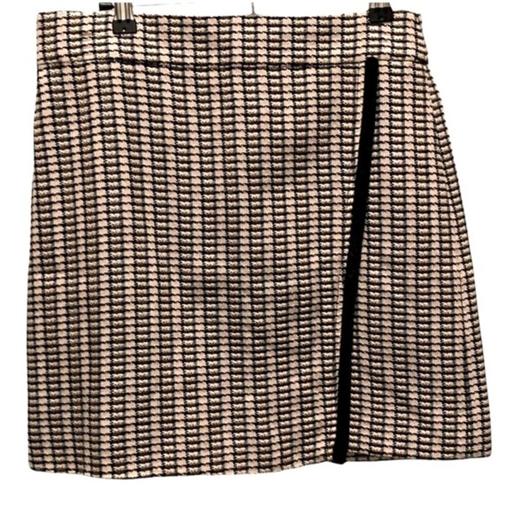 J crew factory black and‎ pink blush tweed faux wrap mini skirt size 4